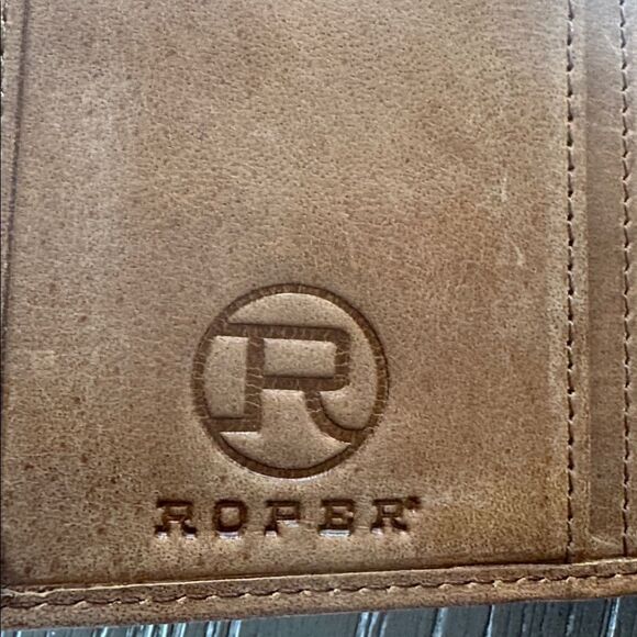 Roper Tan Leather Long Wallet with Embossed American flag Western Boho NWOT - Picture 4 of 8